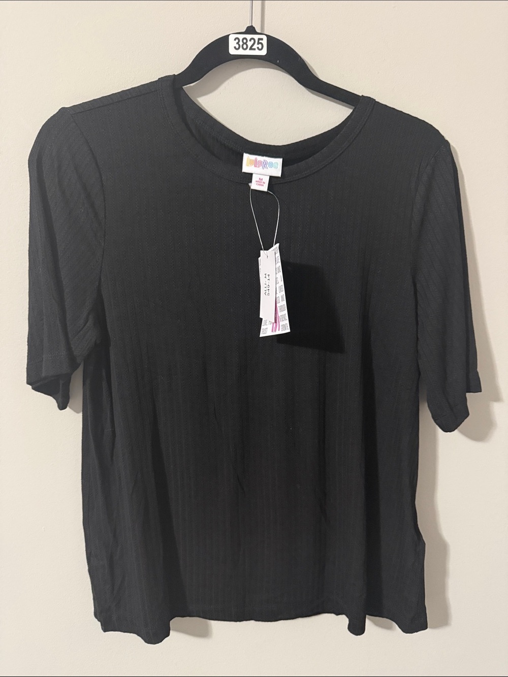 LuLaRoe Black Ribbed Short Sleeve Crew Tee